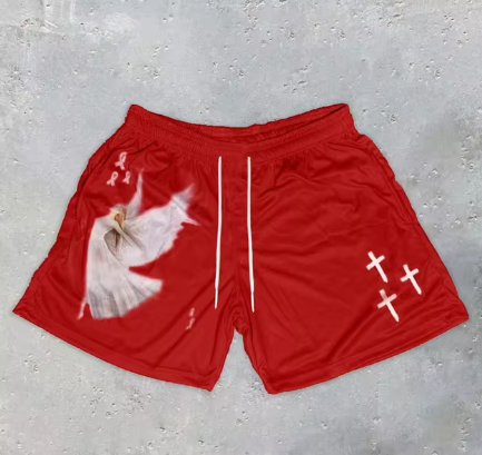 Y2K Angel Print Gym Shorts