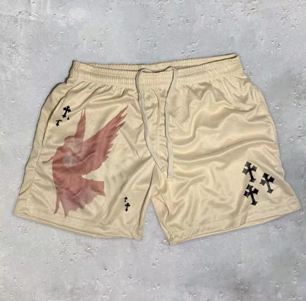 Y2K Angel Print Gym Shorts