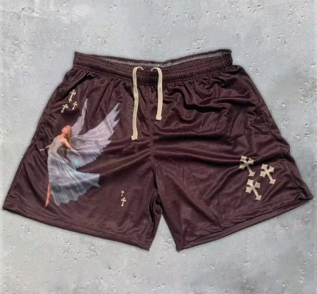 Y2K Angel Print Gym Shorts