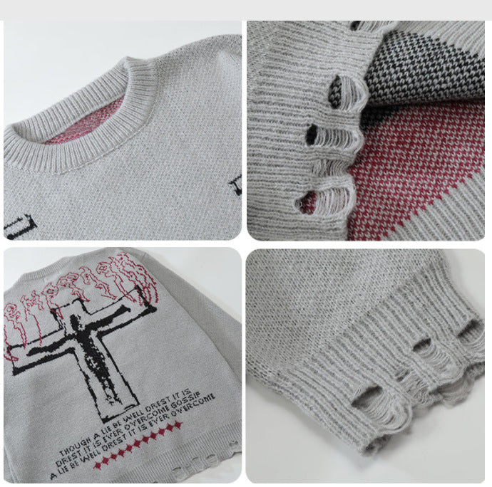Y2K Grunge Ripped Knit Sweater