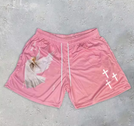 Y2K Angel Print Gym Shorts