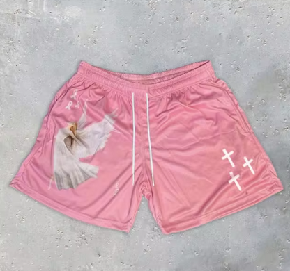 Y2K Angel Print Gym Shorts
